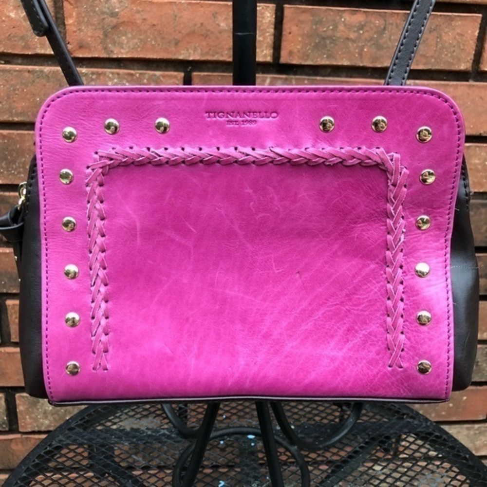 TIGNANELLO Pink & Brown Shoulder Bag. EUC.